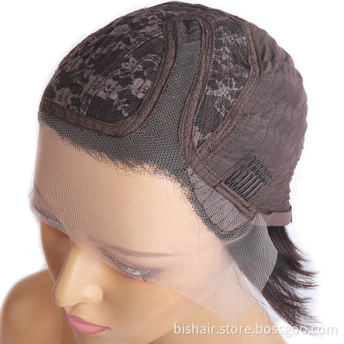 Short Elf Short Hair Bob Wig Straight150% Density Human Hair Lace Front Bob Wig T Part 13X1 Lace Front Wig Natural Hairline
